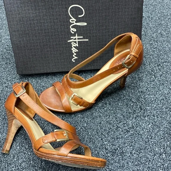 Cole Haan carma air hi heels sandal strappy Woodbury brown tan 7.5 - Picture 4 of 15
